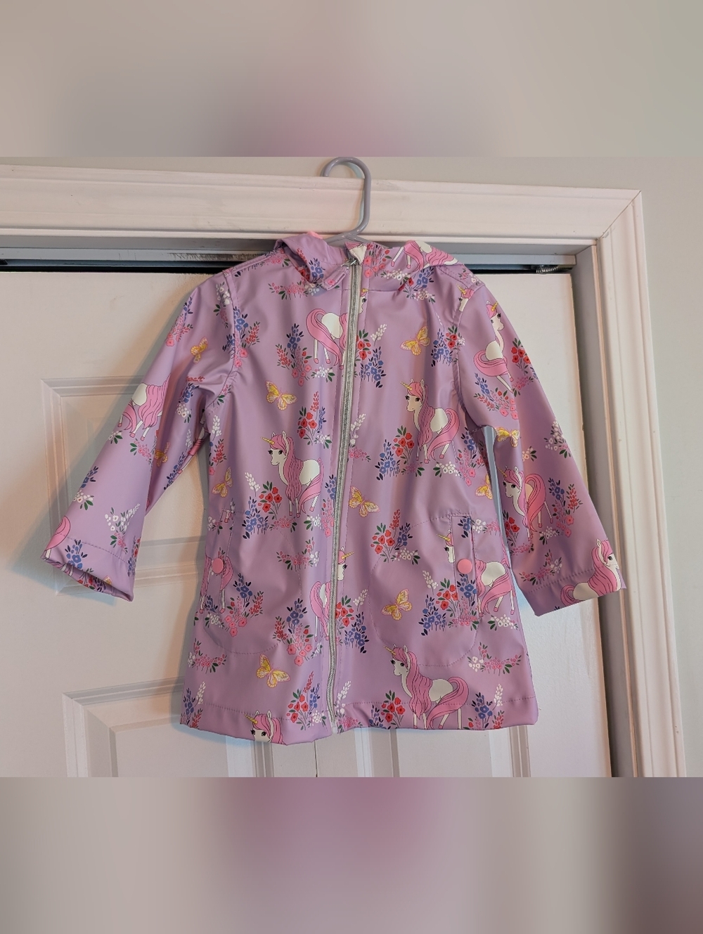 Girls Lavender Unicorn Raincoat with Hood